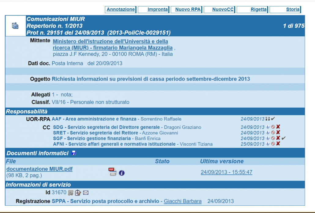 Registrazione repertorio Comunicazioni MIUR